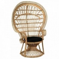 Emmanuelle armchair in natural rattan with black cushion