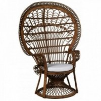 Emmanuelle armchair in brown stained rattan with cushion