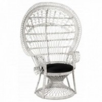 Emmanuelle armchair in white rattan with cushion
