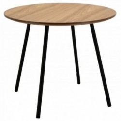 Tavolino rotondo in legno naturale con gambe in metallo