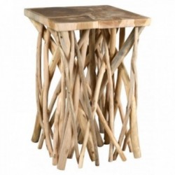 Mesa de centro quadrada com pernas de galho de madeira