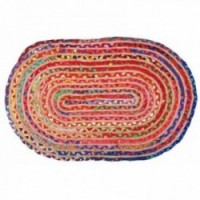 Multicolored oval rug in jute and cotton
