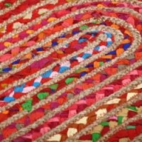 Mehrfarbiger ovaler Teppich aus Jute und Baumwolle