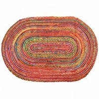 Flerfärgad oval matta i jute och bomull 120 x 180 cm