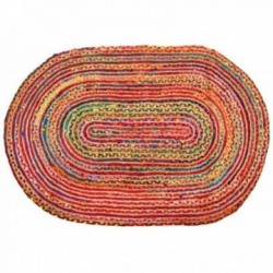 Flerfarget ovalt teppe i jute og bomull 120 x 180 cm