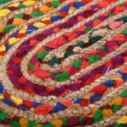 Mehrfarbiger ovaler Teppich aus Jute und Baumwolle 120 x 180 cm