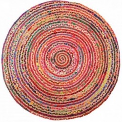 Flerfärgad rund matta i jute och bomull Ø 120 cm