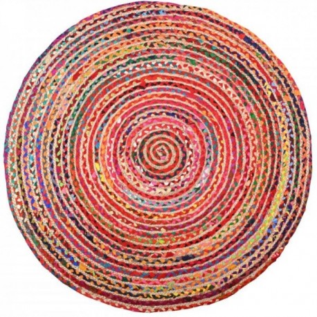 Flerfärgad rund matta i jute och bomull Ø 120 cm
