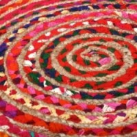 Round multicolored jute and cotton rug Ø 120 cm