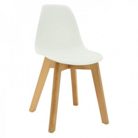 White Scandinavian children's chair with wooden legs