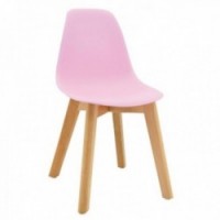 Cadeira infantil escandinava rosa com pés de madeira