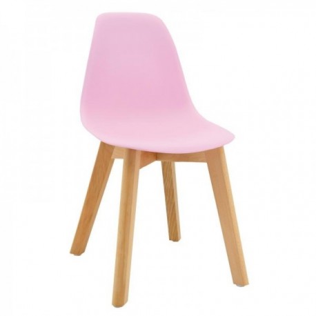 Pink Scandinavian children's chair with wooden legs