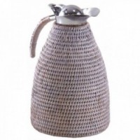 Thermos in stainless steel and white rattan