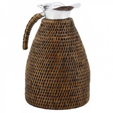 Thermos in stainless steel and antique rattan
