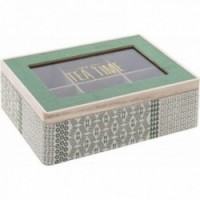 Boite à thé en bois et verre 6 compartiments