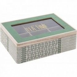 Boite à thé en bois et verre 6 compartiments