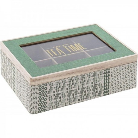 Drewniane pudełko do herbaty i szklane 6 przedziałów