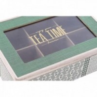Wooden and glass tea box with 6 compartments