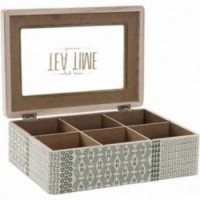 Drewniane pudełko do herbaty i szklane 6 przedziałów