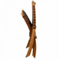 Składany wózek inwalidzki wykonany z drewna tekowego i brązowej skóry