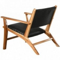 Armchair in teak wood with leather backrest and seat