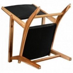 Krzesło drewniane tekowe z oparciem i skórzanym siedzeniem