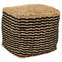 Square pouf in natural and black stained rush