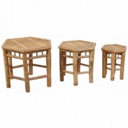 Conjunto de 3 mesas laterais de bambu hexagonais