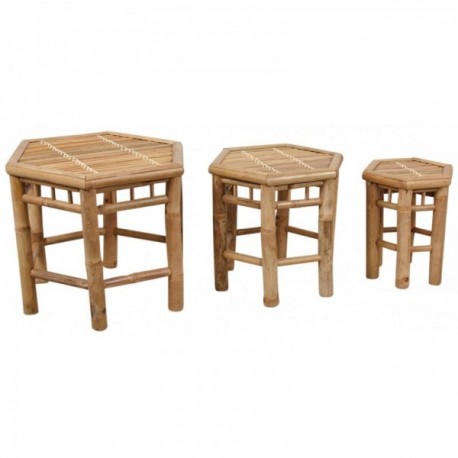 Set of 3 hexagonal bamboo side tables