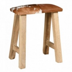 Recycelter Holzhocker und Rindsleder: Rustikaler Hockersitz Echthaut & Naturer Rücksitz Stil Chalet-Stil