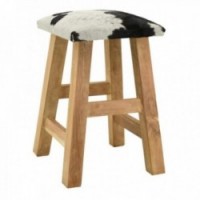 Stool in recycled wood and cowhide
