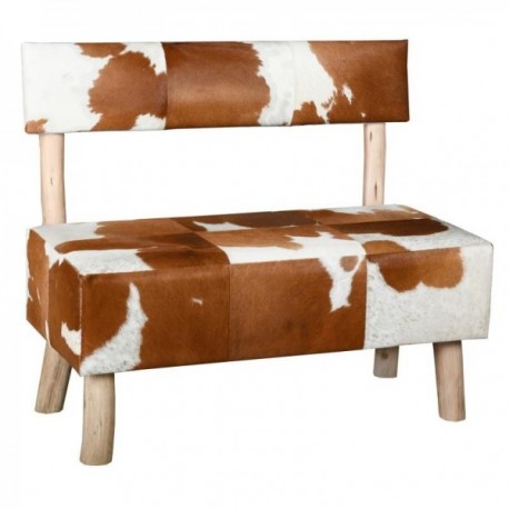 Bench with wooden backrest and cowhide