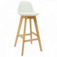 White Scandinavian bar stool with wooden legs