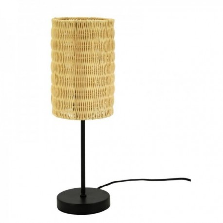 Natural rattan table lamp with metal base