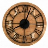 Round wall clock in recycled wood and metal