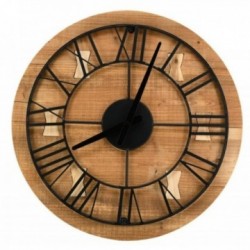 Reloj de pared redondo en madera reciclada y metal