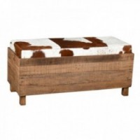 Chest bench in recycled wood and cowhide