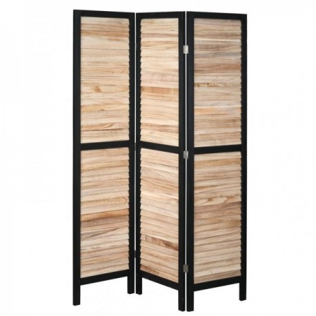 3-panel screen in black and natural stained wood