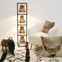 Golvlampa i metall och naturlig bambu H 133 cm
