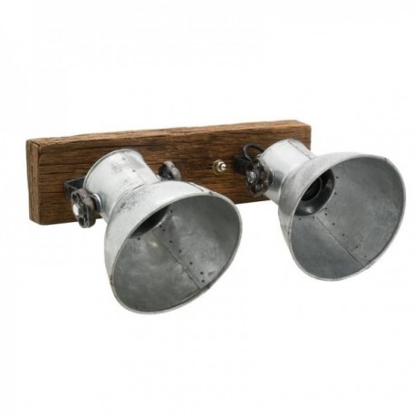 2-bulb wall light in recycled wood and metal