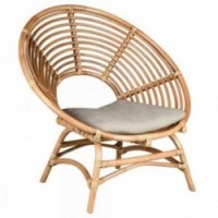 Round natural rattan armchair with cushion