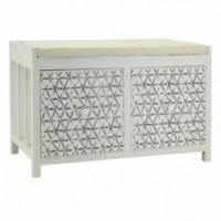 White wooden bench 2 drawers with cushion