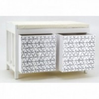 Biała drewniana ławka 2 szuflady z poduszką