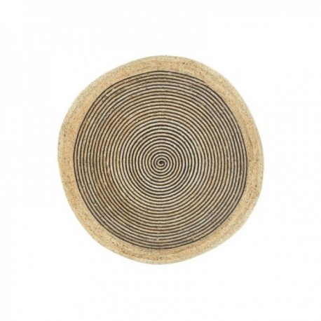 Runder Teppich aus Jute und schwarzer Baumwolle Ø 120 cm