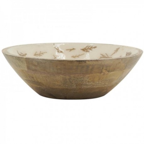 Round salad bowl in wood and resin with fern decor Ø 25 cm