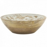 Round salad bowl in wood and resin with fern decor Ø 18 cm