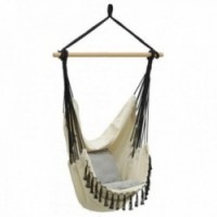 Hanging hammock chair in cotton and macrame with cushions