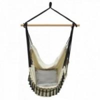 Hanging hammock chair in cotton and macrame with cushions