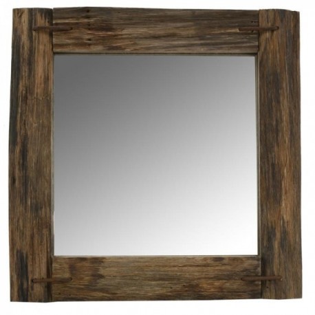 Rustikaler quadratischer Spiegel aus recyceltem Holz