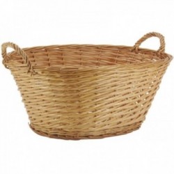 Stained wicker laundry basket